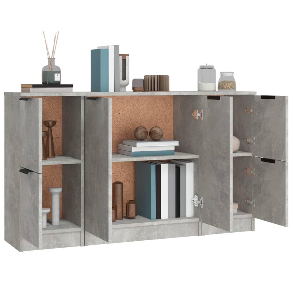 vidaXL Servante, 3 piese, gri beton, lemn prelucrat vidaXL Servante, 3 piese, gri beton, lemn prelucrat