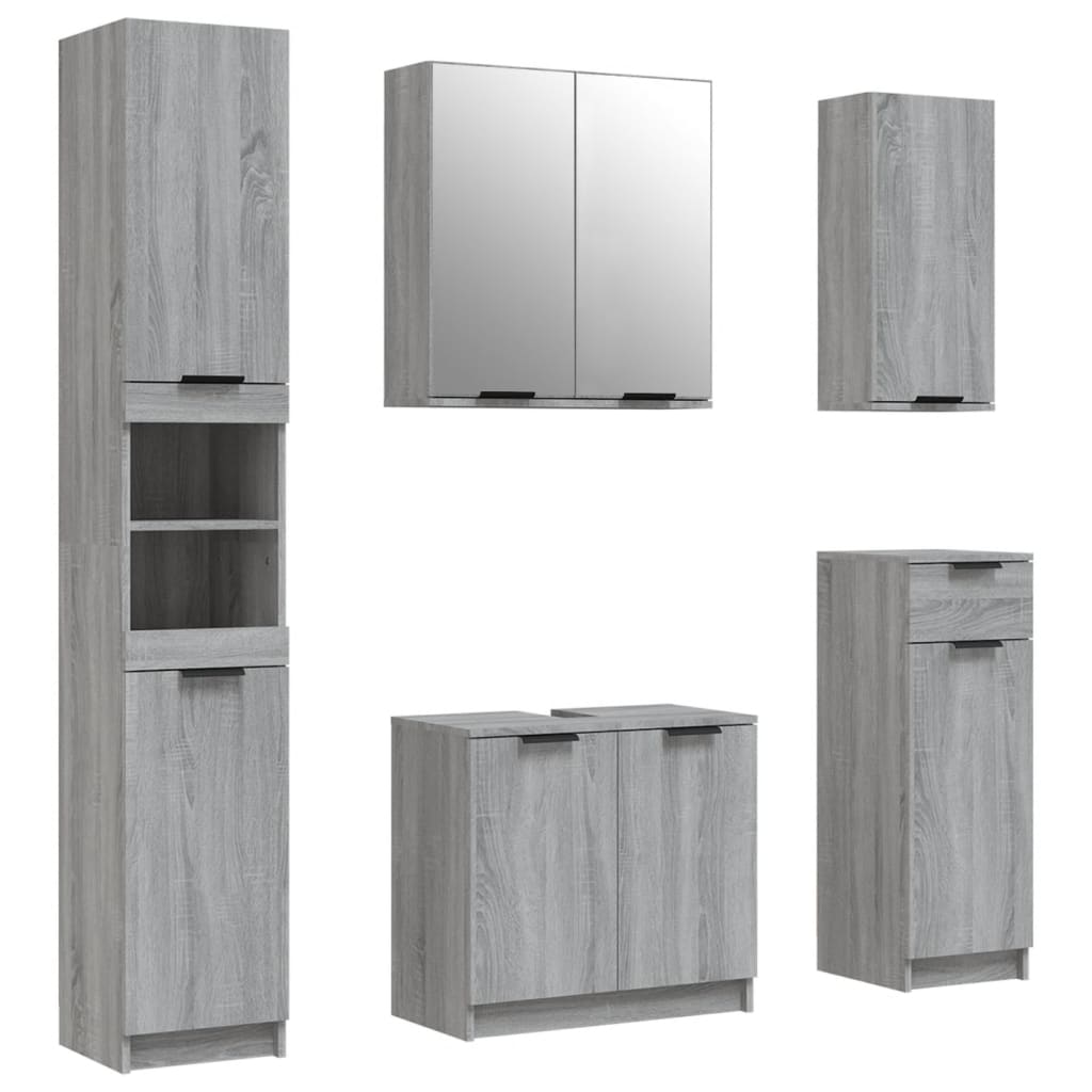 vidaXL Set dulapuri de baie, 5 piese, gri sonoma, lemn prelucrat vidaXL Set dulapuri de baie, 5 piese, gri sonoma, lemn prelucrat