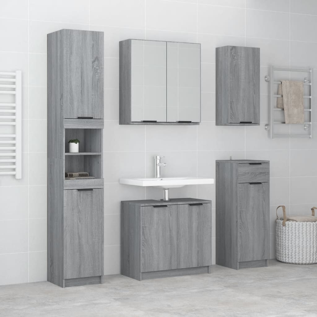 vidaXL Set dulapuri de baie, 5 piese, gri sonoma, lemn prelucrat vidaXL Set dulapuri de baie, 5 piese, gri sonoma, lemn prelucrat
