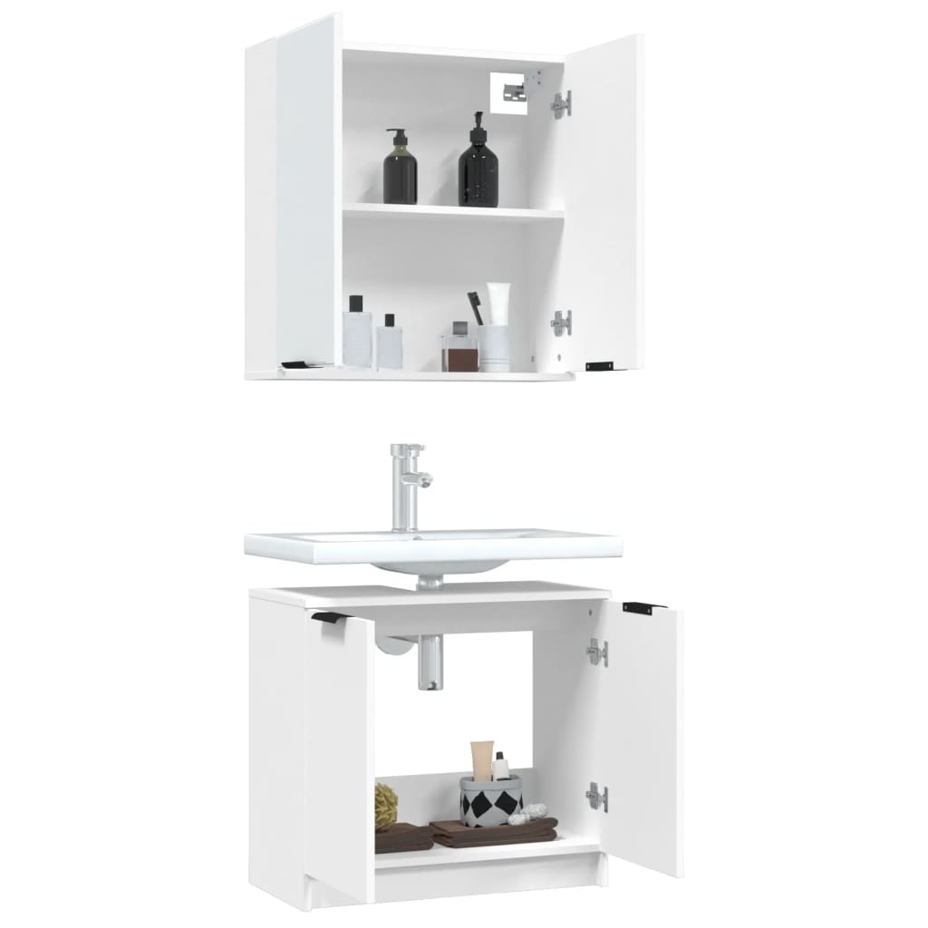 vidaXL Set dulapuri de baie, 2 piese, alb, lemn prelucrat vidaXL Set dulapuri de baie, 2 piese, alb, lemn prelucrat