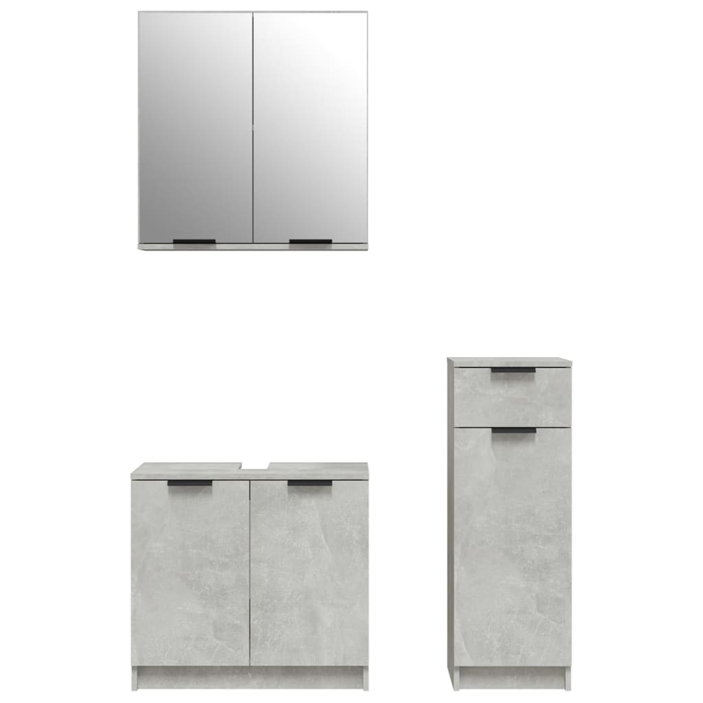 vidaXL Set dulapuri de baie, 3 piese, gri beton, lemn prelucrat