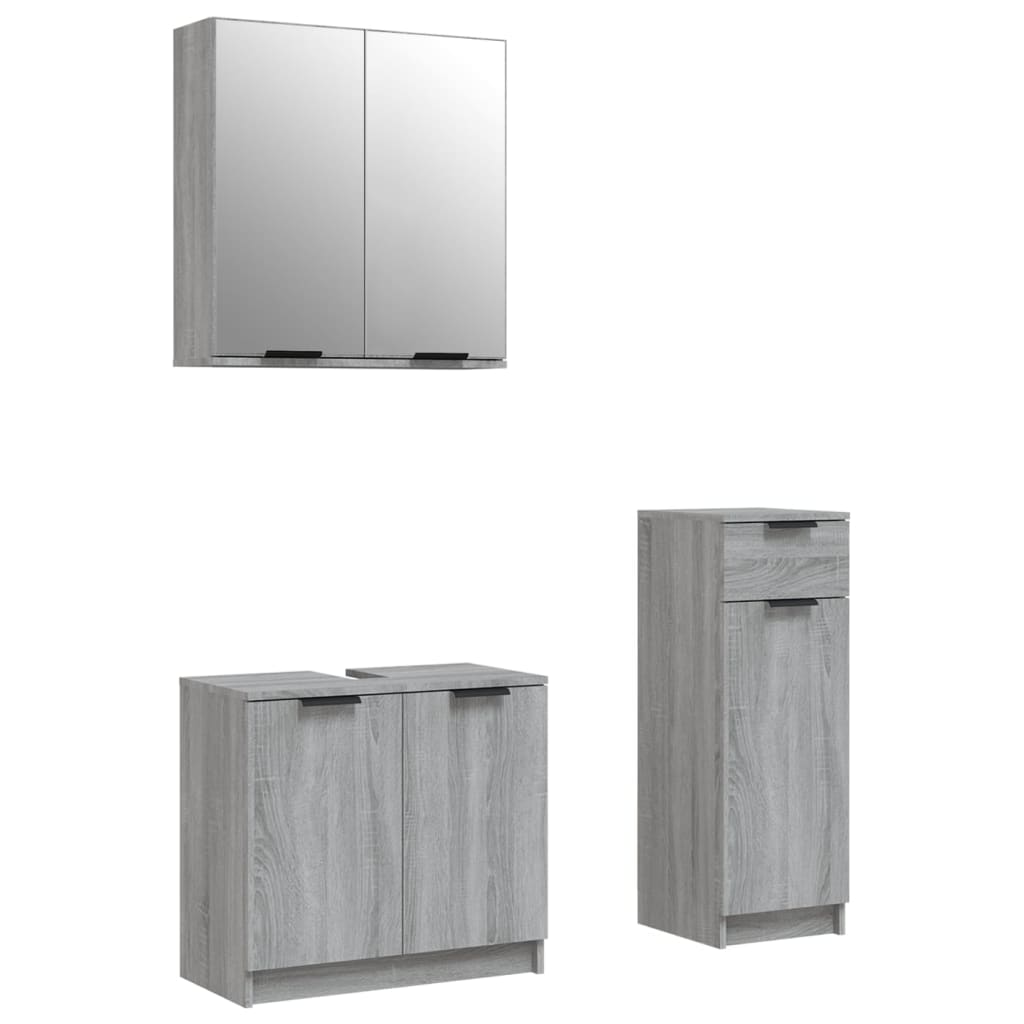 vidaXL Set dulapuri de baie, 3 piese, gri sonoma, lemn prelucrat vidaXL Set dulapuri de baie, 3 piese, gri sonoma, lemn prelucrat