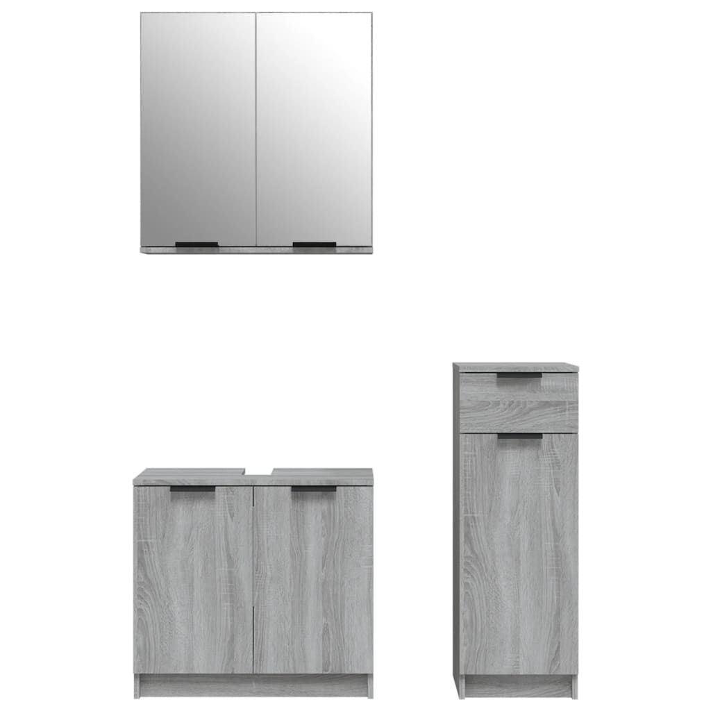 vidaXL Set dulapuri de baie, 3 piese, gri sonoma, lemn prelucrat vidaXL Set dulapuri de baie, 3 piese, gri sonoma, lemn prelucrat