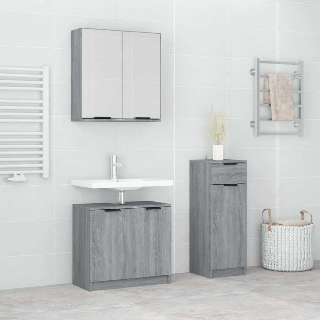 vidaXL Set dulapuri de baie, 3 piese, gri sonoma, lemn prelucrat vidaXL Set dulapuri de baie, 3 piese, gri sonoma, lemn prelucrat