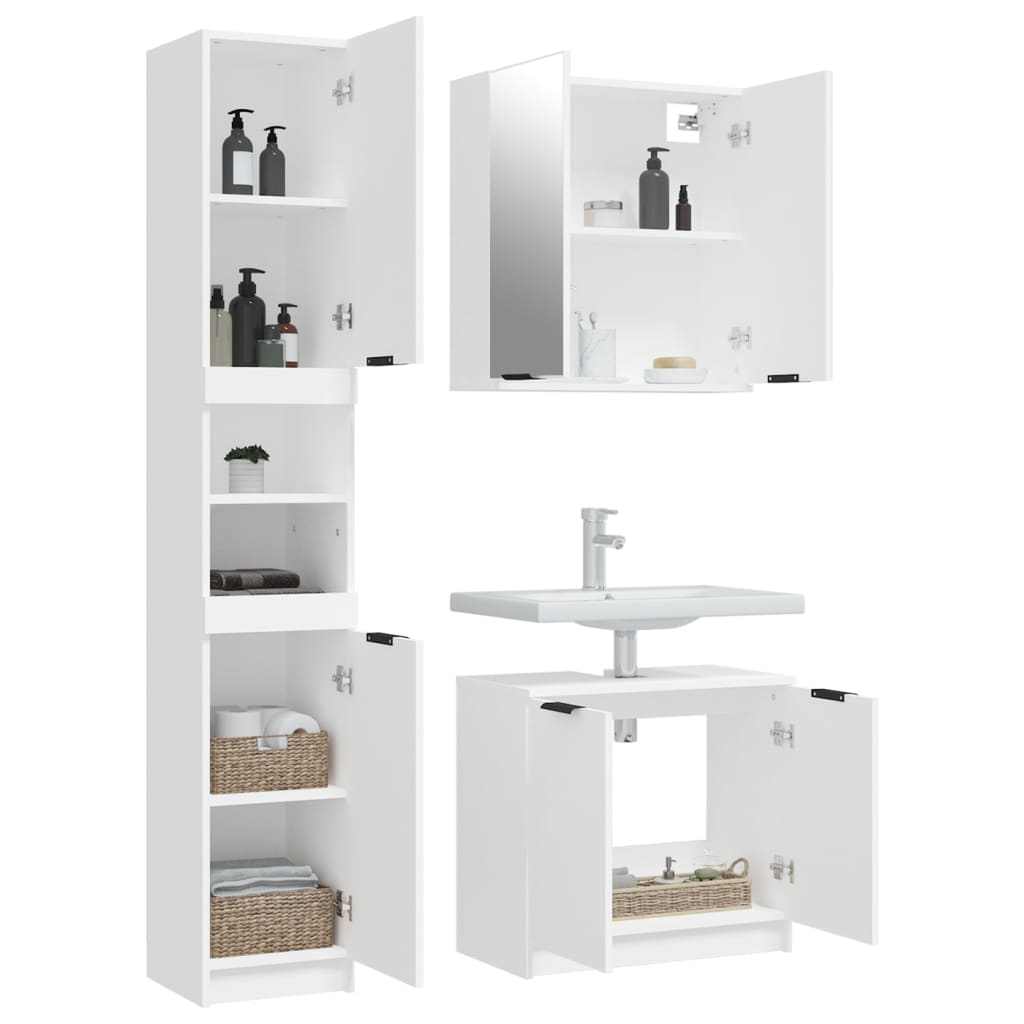 vidaXL Set dulapuri de baie, 3 piese, alb, lemn prelucrat vidaXL Set dulapuri de baie, 3 piese, alb, lemn prelucrat
