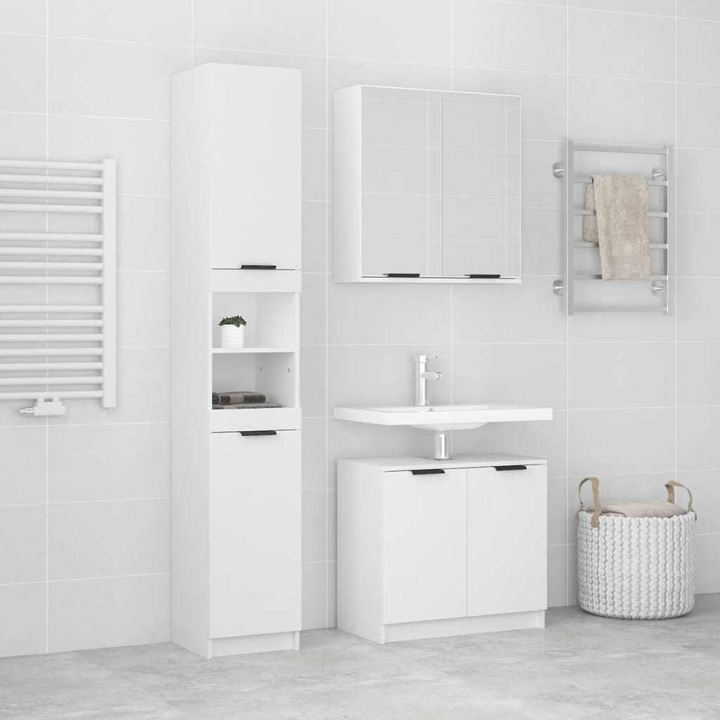vidaXL Set dulapuri de baie, 3 piese, alb, lemn prelucrat vidaXL Set dulapuri de baie, 3 piese, alb, lemn prelucrat