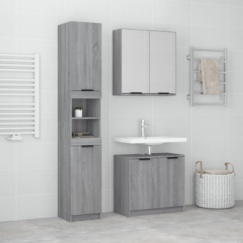 vidaXL Set dulapuri de baie, 3 piese, gri sonoma, lemn prelucrat vidaXL Set dulapuri de baie, 3 piese, gri sonoma, lemn prelucrat