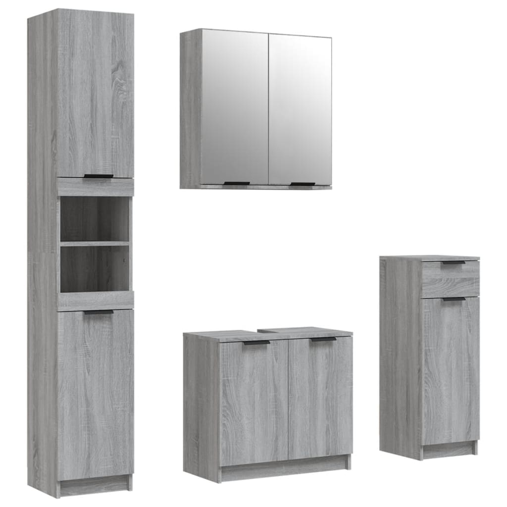 vidaXL Set dulapuri de baie, 4 piese, gri sonoma, lemn prelucrat vidaXL Set dulapuri de baie, 4 piese, gri sonoma, lemn prelucrat