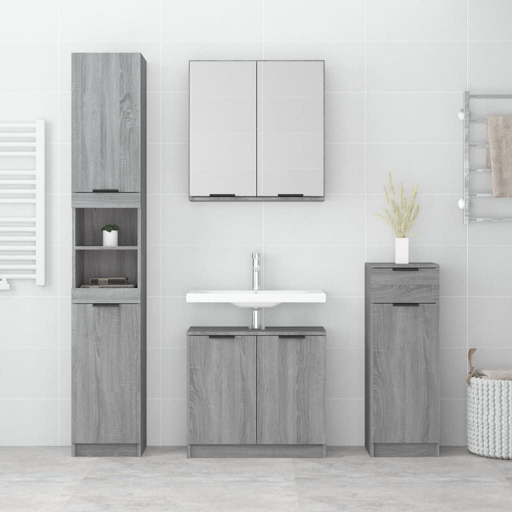 vidaXL Set dulapuri de baie, 4 piese, gri sonoma, lemn prelucrat vidaXL Set dulapuri de baie, 4 piese, gri sonoma, lemn prelucrat