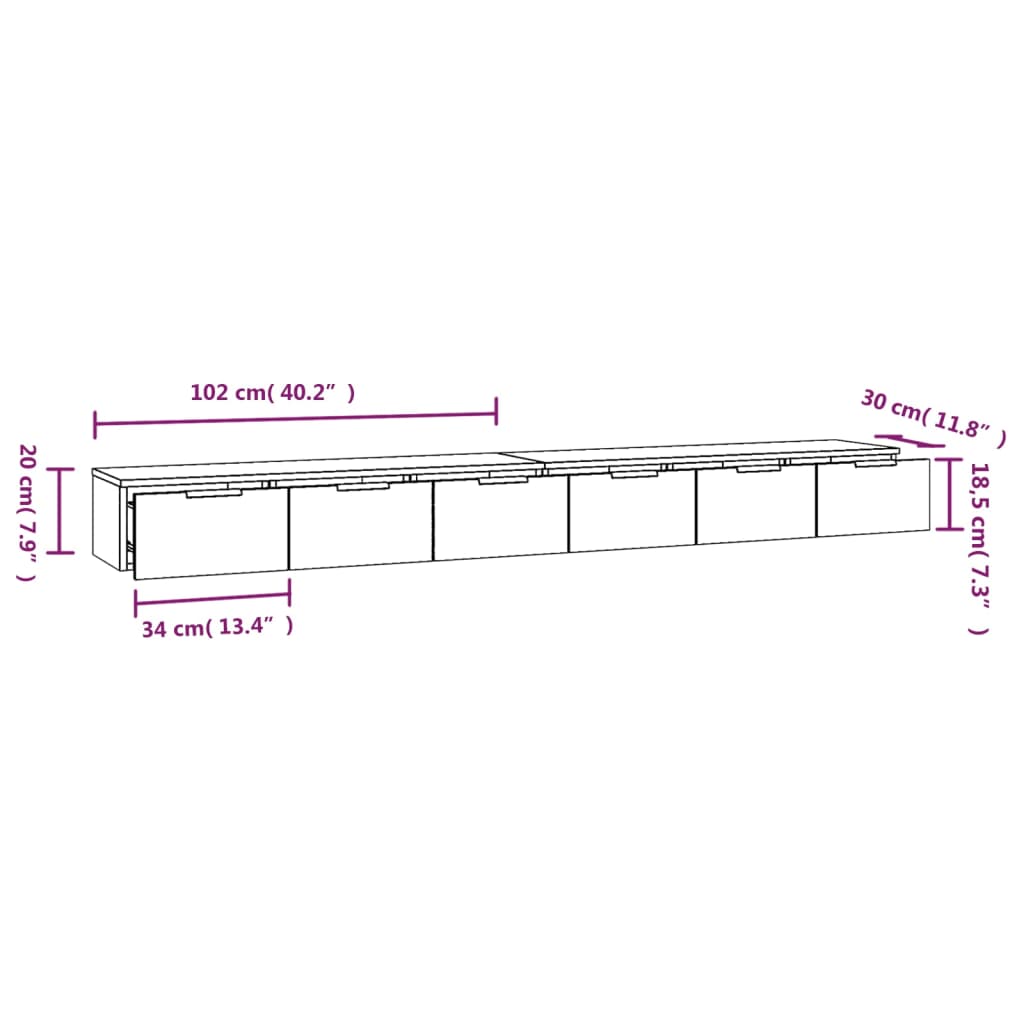 vidaXL Dulapuri perete, 2 buc., sonoma, 102x30x20 cm, lemn prelucrat