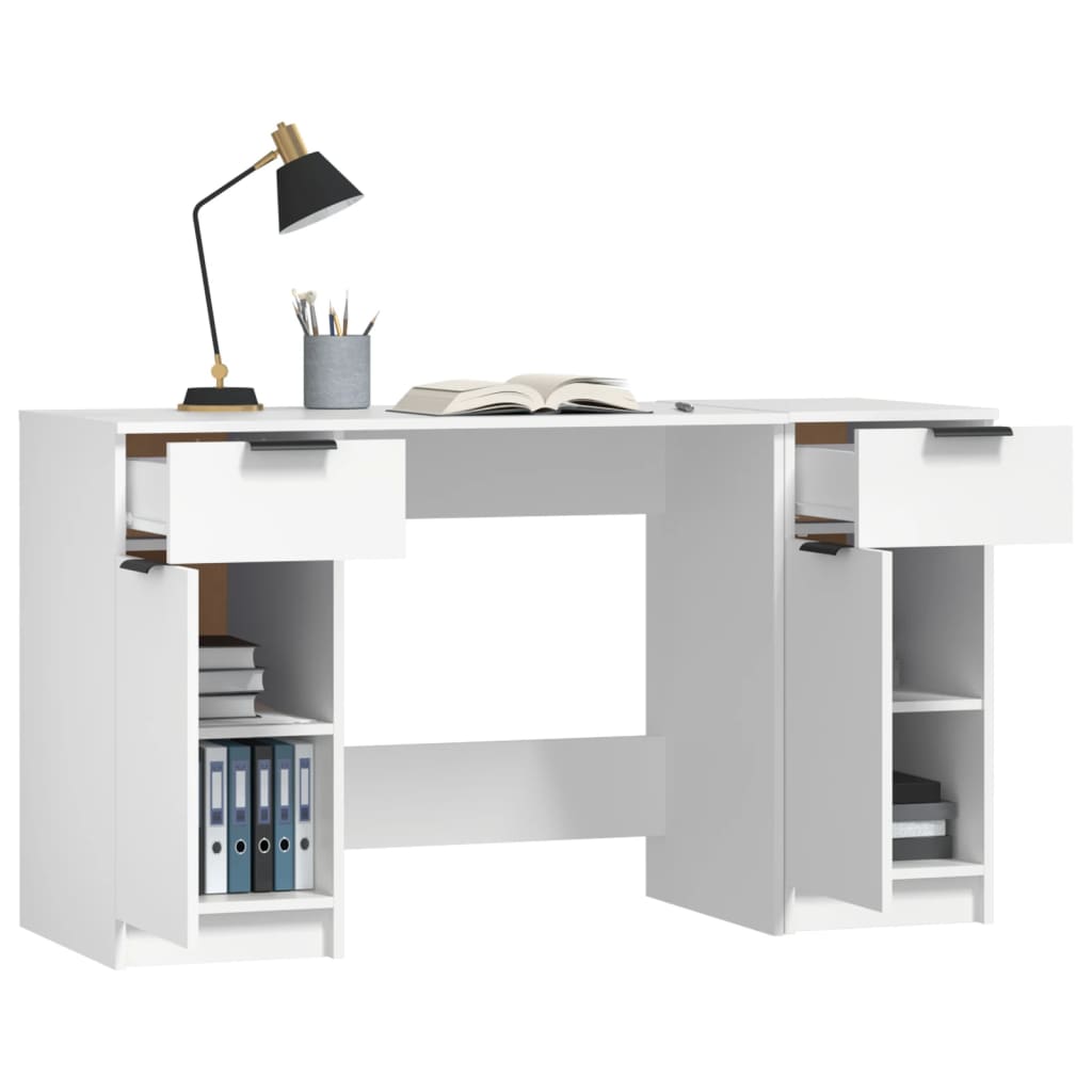 vidaXL Birou cu dulap lateral, alb, lemn prelucrat vidaXL Birou cu dulap lateral, alb, lemn prelucrat