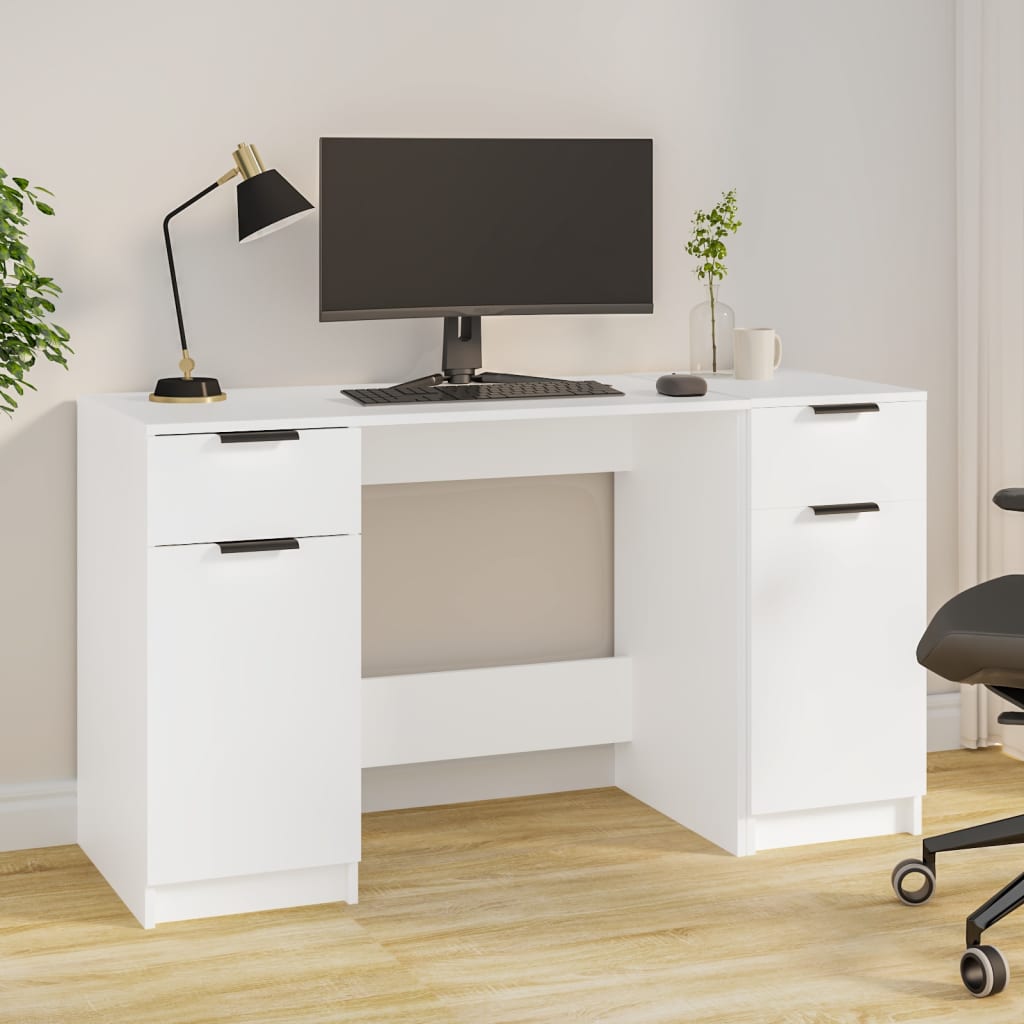 vidaXL Birou cu dulap lateral, alb, lemn prelucrat vidaXL Birou cu dulap lateral, alb, lemn prelucrat