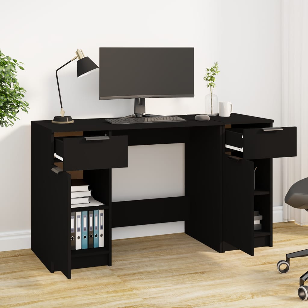vidaXL Birou cu dulap lateral, Negru, lemn prelucrat vidaXL Birou cu dulap lateral, Negru, lemn prelucrat