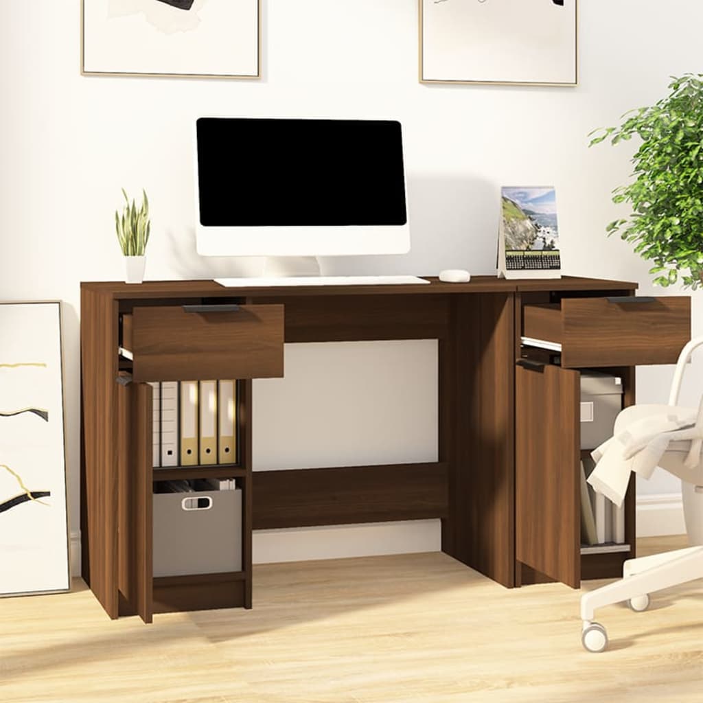 vidaXL Birou cu dulap lateral, stejar maro, lemn prelucrat