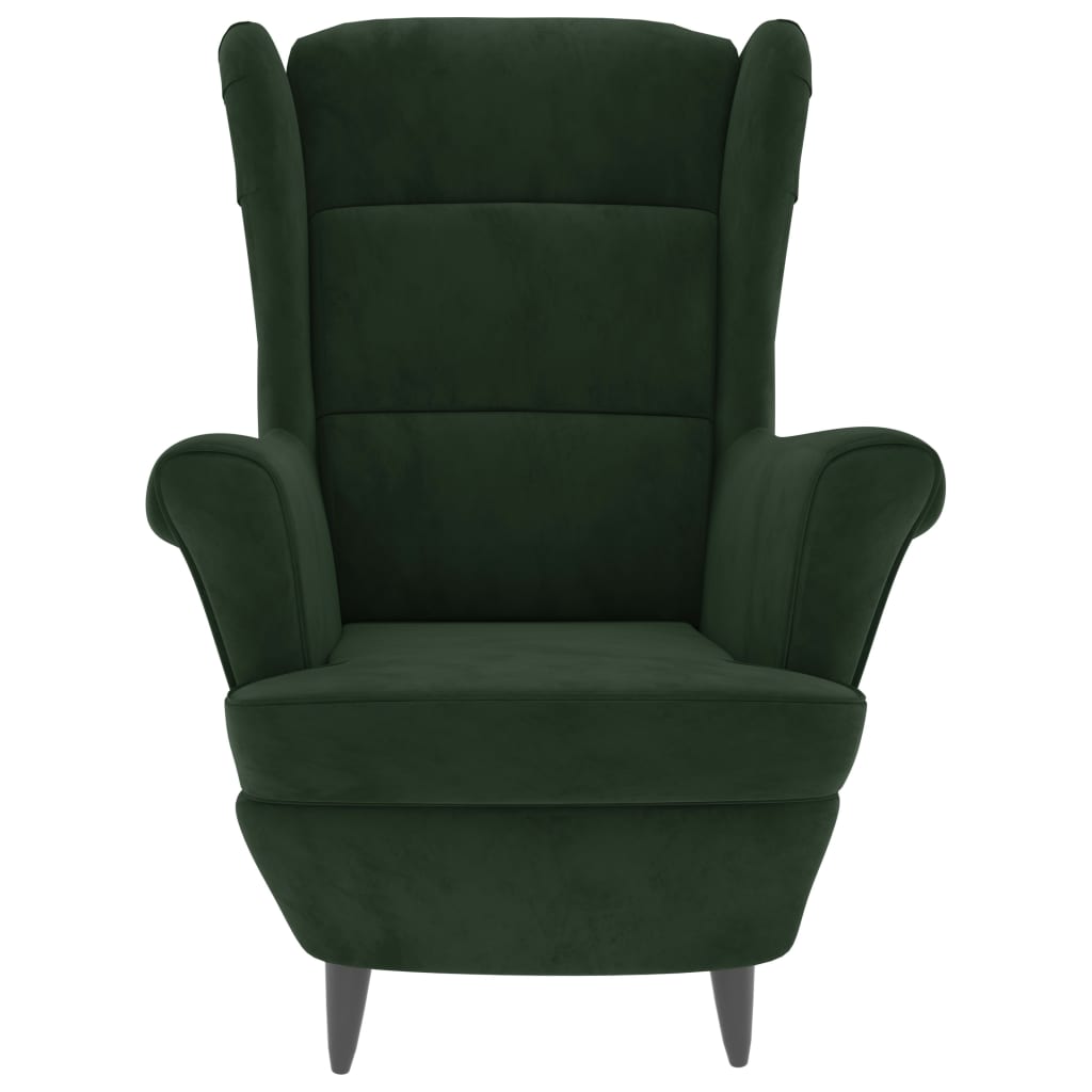 vidaXL Fotoliu cu spătar cu aripi, cu taburet, verde, catifea