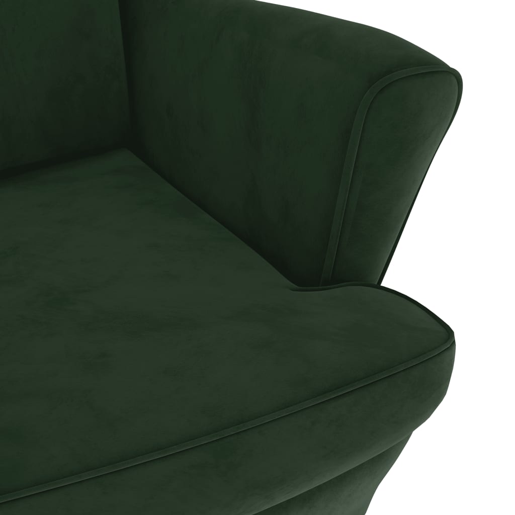 vidaXL Fotoliu cu spătar cu aripi, cu taburet, verde, catifea