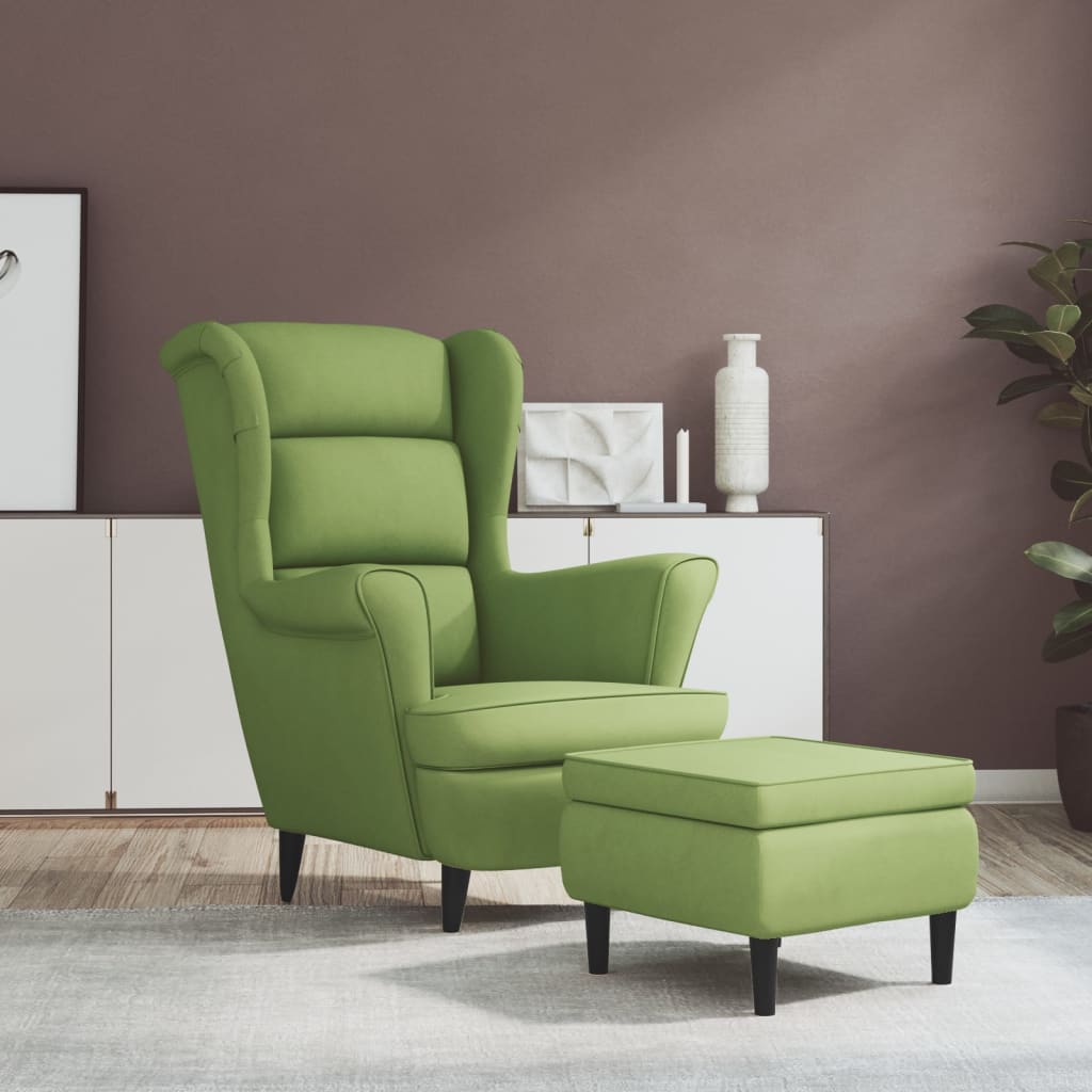 vidaXL Fotoliu cu spătar cu aripi, cu taburet, verde, catifea vidaXL Fotoliu cu spătar cu aripi, cu taburet, verde, catifea