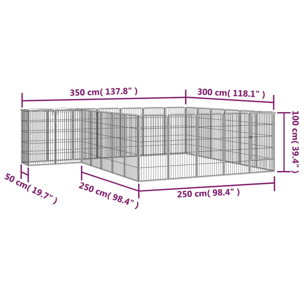 vidaXL Țarc câini 26 panouri negru 50x100 cm oțel vopsit electrostatic