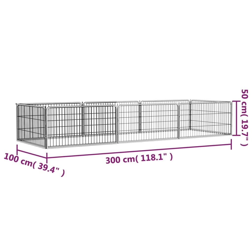 vidaXL Țarc câini 8 panouri negru 100x50 cm, oțel vopsit electrostatic vidaXL Țarc câini 8 panouri negru 100x50 cm, oțel vopsit electrostatic
