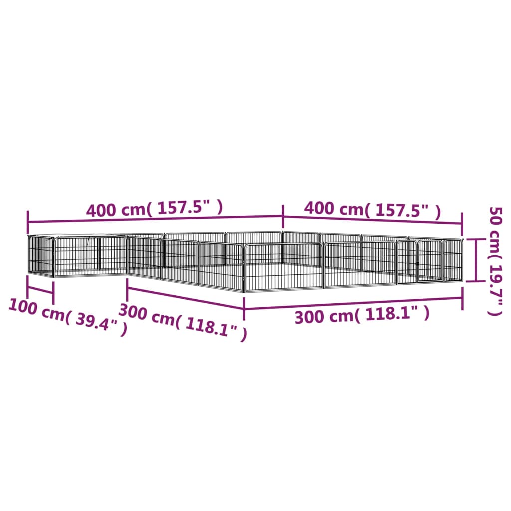 vidaXL Țarc câini 16 panouri negru 100x50 cm oțel vopsit electrostatic vidaXL Țarc câini 16 panouri negru 100x50 cm oțel vopsit electrostatic