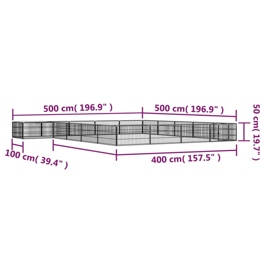 vidaXL Țarc câini 20 panouri negru 100x50 cm oțel vopsit electrostatic