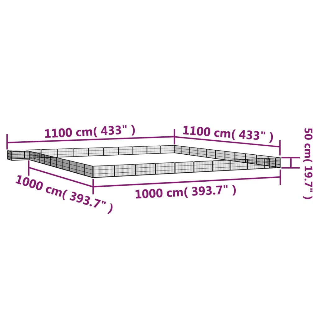 vidaXL Țarc câini 44 panouri negru 100x50 cm oțel vopsit electrostatic