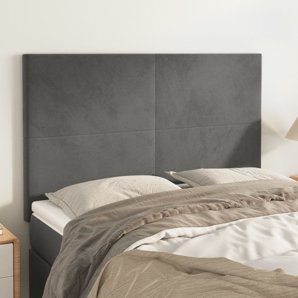 vidaXL Tăblii de pat, 4 buc, gri închis, 72x5x78/88 cm, catifea vidaXL Tăblii de pat, 4 buc, gri închis, 72x5x78/88 cm, catifea