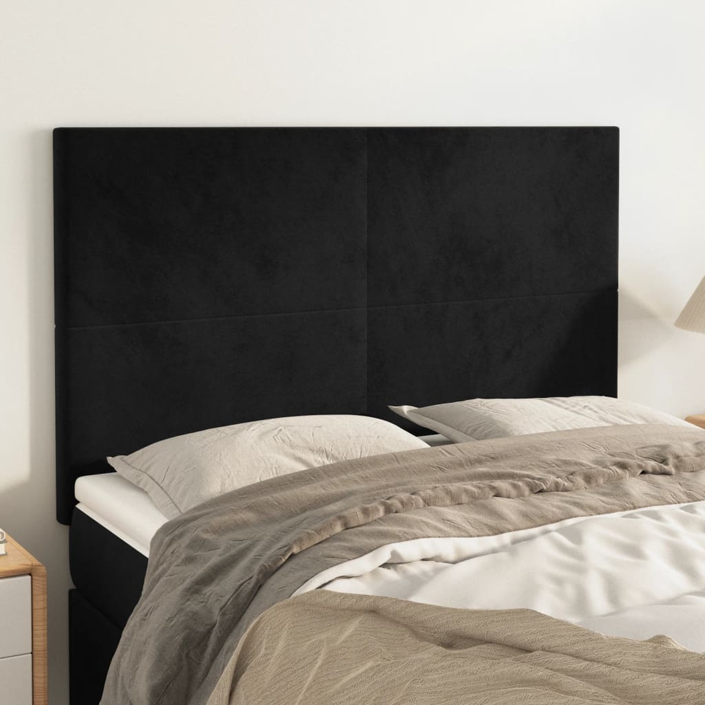 vidaXL Tăblii de pat, 4 buc, negru, 72x5x78/88 cm, catifea vidaXL Tăblii de pat, 4 buc, negru, 72x5x78/88 cm, catifea