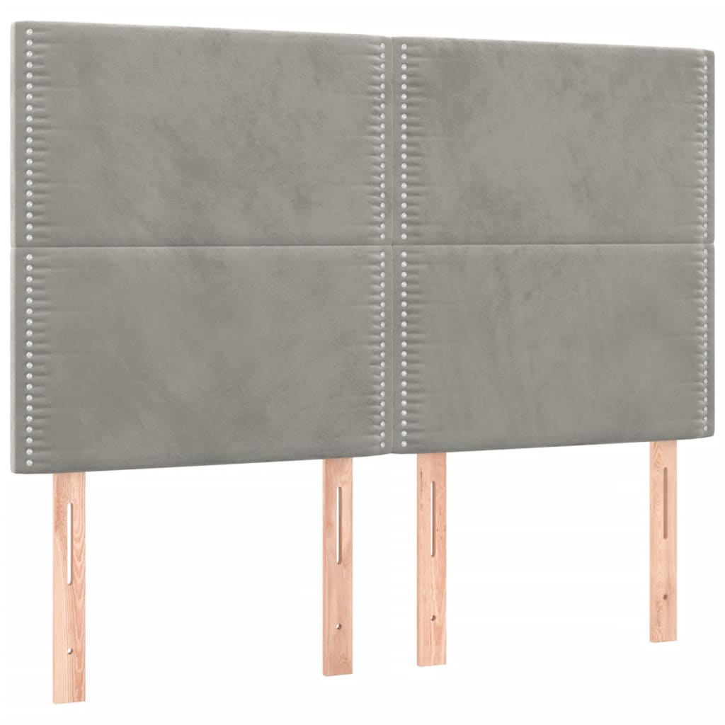vidaXL Tăblii de pat, 4 buc, gri deschis, 72x5x78/88 cm, catifea vidaXL Tăblii de pat, 4 buc, gri deschis, 72x5x78/88 cm, catifea