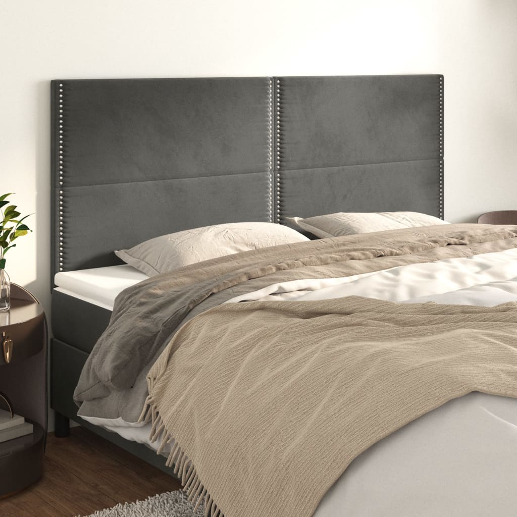 vidaXL Tăblii de pat, 4 buc, gri închis, 80x5x78/88 cm, catifea vidaXL Tăblii de pat, 4 buc, gri închis, 80x5x78/88 cm, catifea