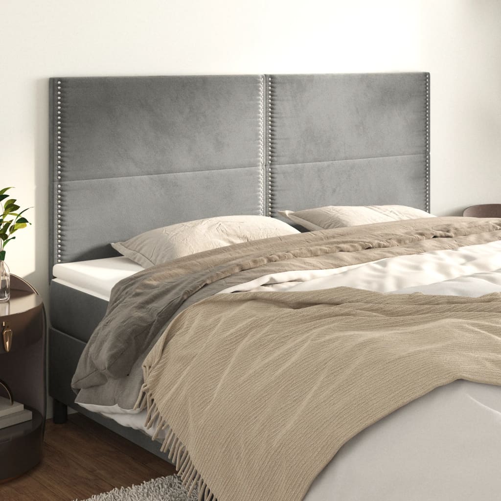 vidaXL Tăblii de pat, 4 buc, gri deschis, 90x5x78/88 cm, catifea vidaXL Tăblii de pat, 4 buc, gri deschis, 90x5x78/88 cm, catifea