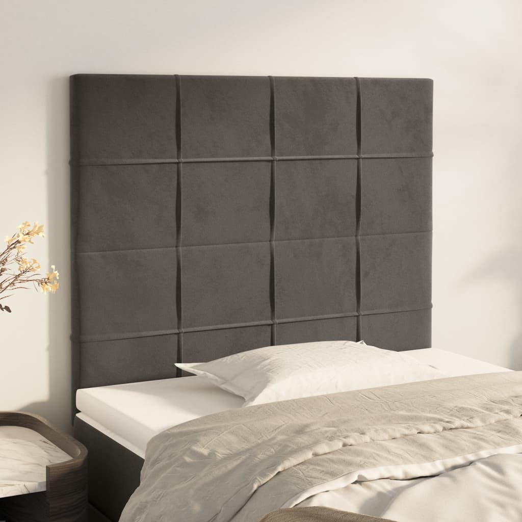 vidaXL Tăblii de pat, 2 buc, gri închis, 90x5x78/88 cm, catifea vidaXL Tăblii de pat, 2 buc, gri închis, 90x5x78/88 cm, catifea