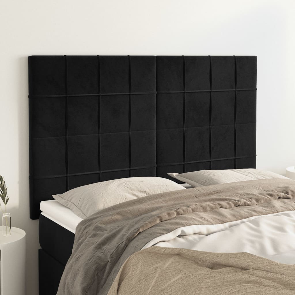 vidaXL Tăblii de pat, 4 buc, negru, 72x5x78/88 cm, catifea vidaXL Tăblii de pat, 4 buc, negru, 72x5x78/88 cm, catifea