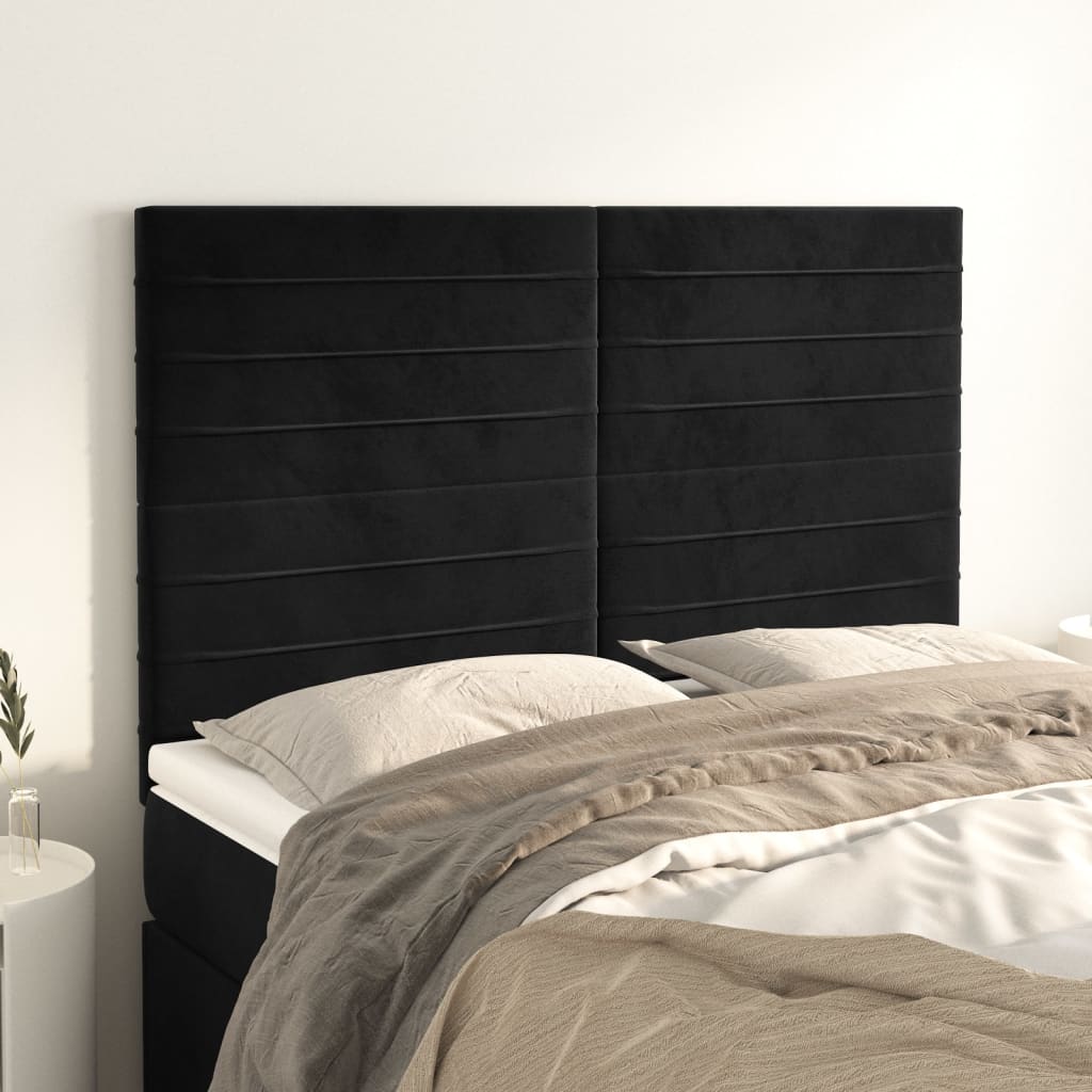 vidaXL Tăblii de pat, 4 buc, negru, 72x5x78/88 cm, catifea vidaXL Tăblii de pat, 4 buc, negru, 72x5x78/88 cm, catifea