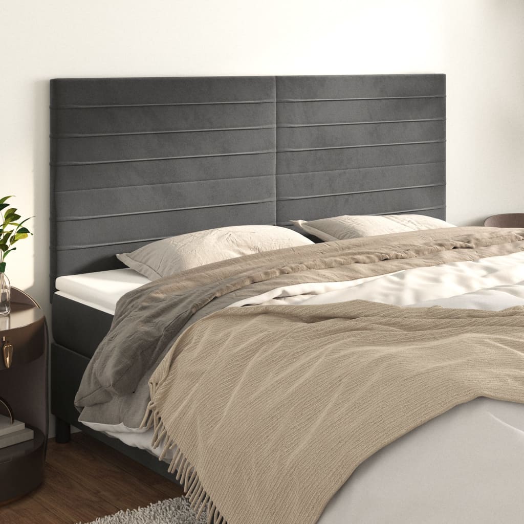 vidaXL Tăblii de pat, 4 buc, gri închis, 80x5x78/88 cm, catifea vidaXL Tăblii de pat, 4 buc, gri închis, 80x5x78/88 cm, catifea