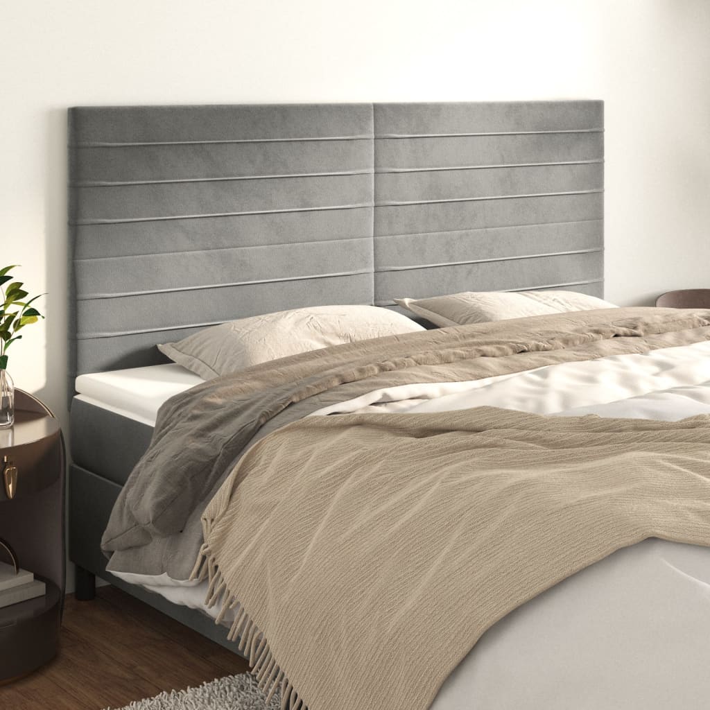 vidaXL Tăblii de pat, 4 buc, gri deschis, 90x5x78/88 cm, catifea vidaXL Tăblii de pat, 4 buc, gri deschis, 90x5x78/88 cm, catifea