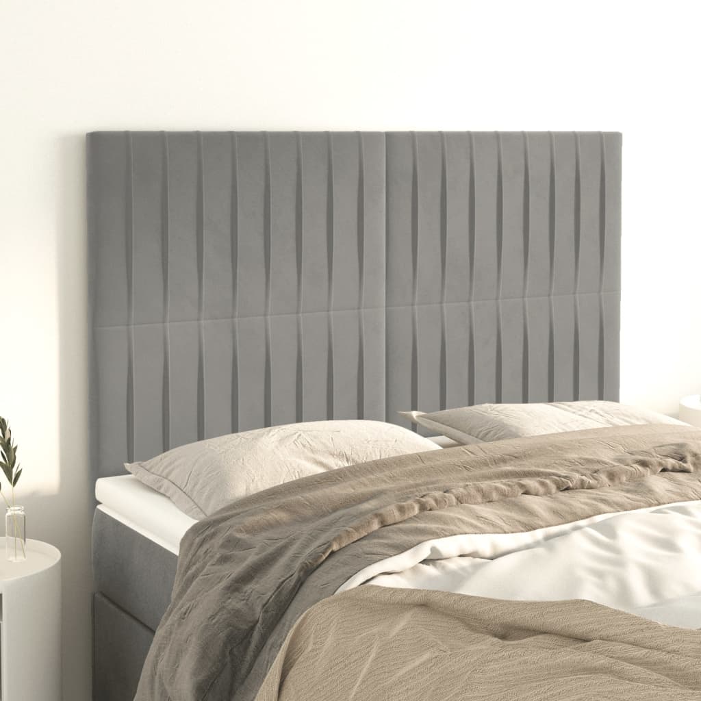 vidaXL Tăblii de pat, 4 buc, gri deschis, 72x5x78/88 cm, catifea vidaXL Tăblii de pat, 4 buc, gri deschis, 72x5x78/88 cm, catifea