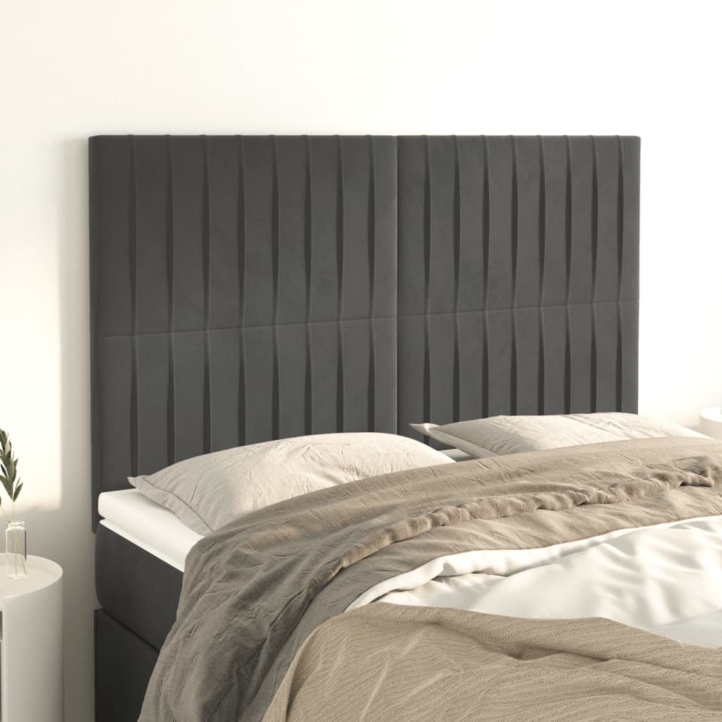 vidaXL Tăblii de pat, 4 buc, gri închis, 72x5x78/88 cm, catifea vidaXL Tăblii de pat, 4 buc, gri închis, 72x5x78/88 cm, catifea