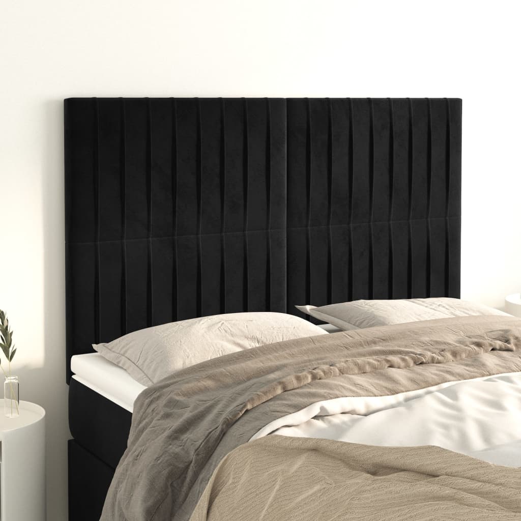 vidaXL Tăblii de pat, 4 buc, negru, 72x5x78/88 cm, catifea vidaXL Tăblii de pat, 4 buc, negru, 72x5x78/88 cm, catifea