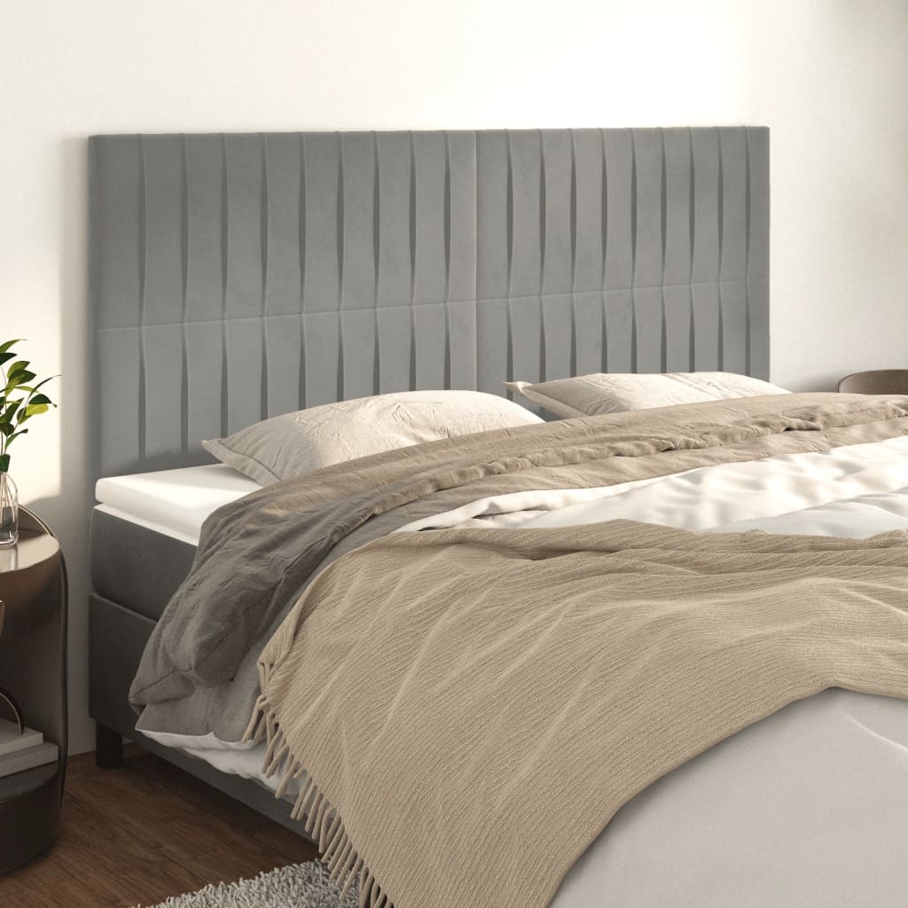 vidaXL Tăblii de pat, 4 buc, gri deschis, 90x5x78/88 cm, catifea vidaXL Tăblii de pat, 4 buc, gri deschis, 90x5x78/88 cm, catifea