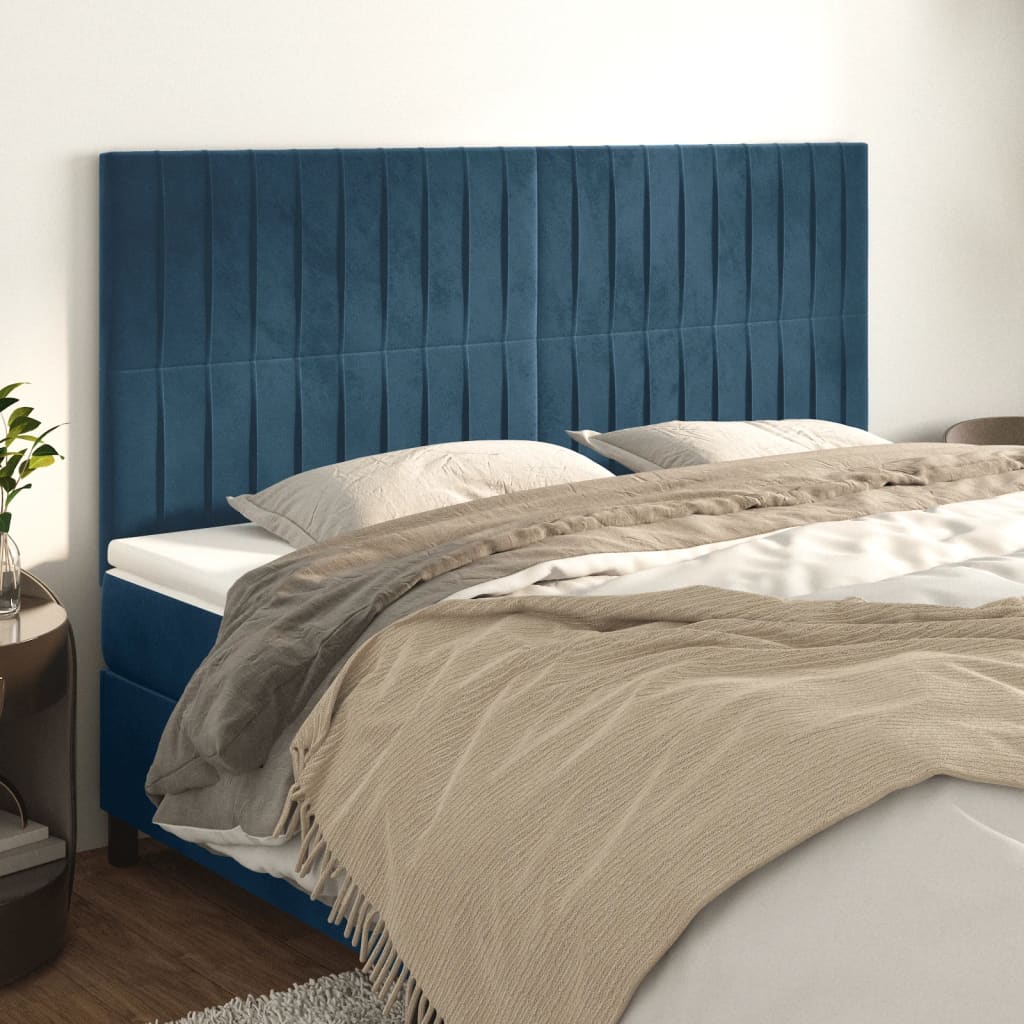vidaXL Tăblii de pat, 4 buc, albastru închis, 100x5x78/88 cm, catifea vidaXL Tăblii de pat, 4 buc, albastru închis, 100x5x78/88 cm, catifea