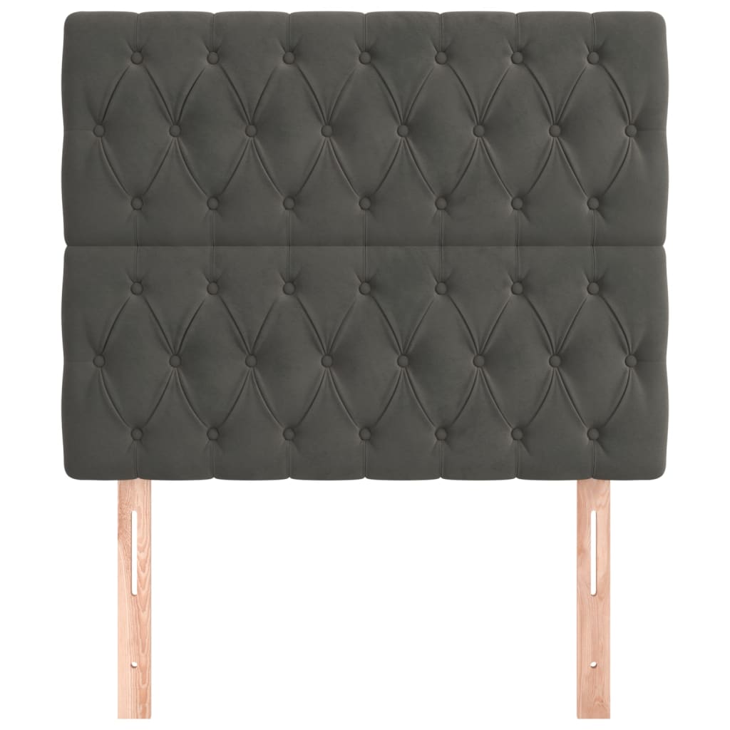 vidaXL Tăblii de pat, 2 buc, gri închis, 90x7x78/88 cm, catifea vidaXL Tăblii de pat, 2 buc, gri închis, 90x7x78/88 cm, catifea