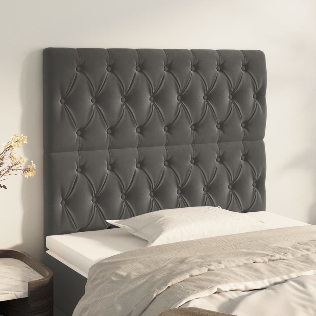 vidaXL Tăblii de pat, 2 buc, gri închis, 90x7x78/88 cm, catifea vidaXL Tăblii de pat, 2 buc, gri închis, 90x7x78/88 cm, catifea