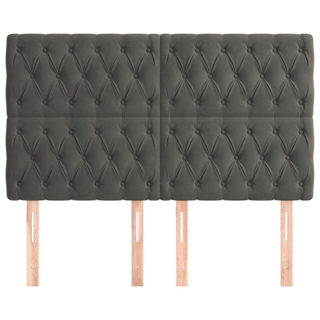 vidaXL Tăblii de pat, 4 buc, gri închis, 72x7x78/88 cm, catifea vidaXL Tăblii de pat, 4 buc, gri închis, 72x7x78/88 cm, catifea