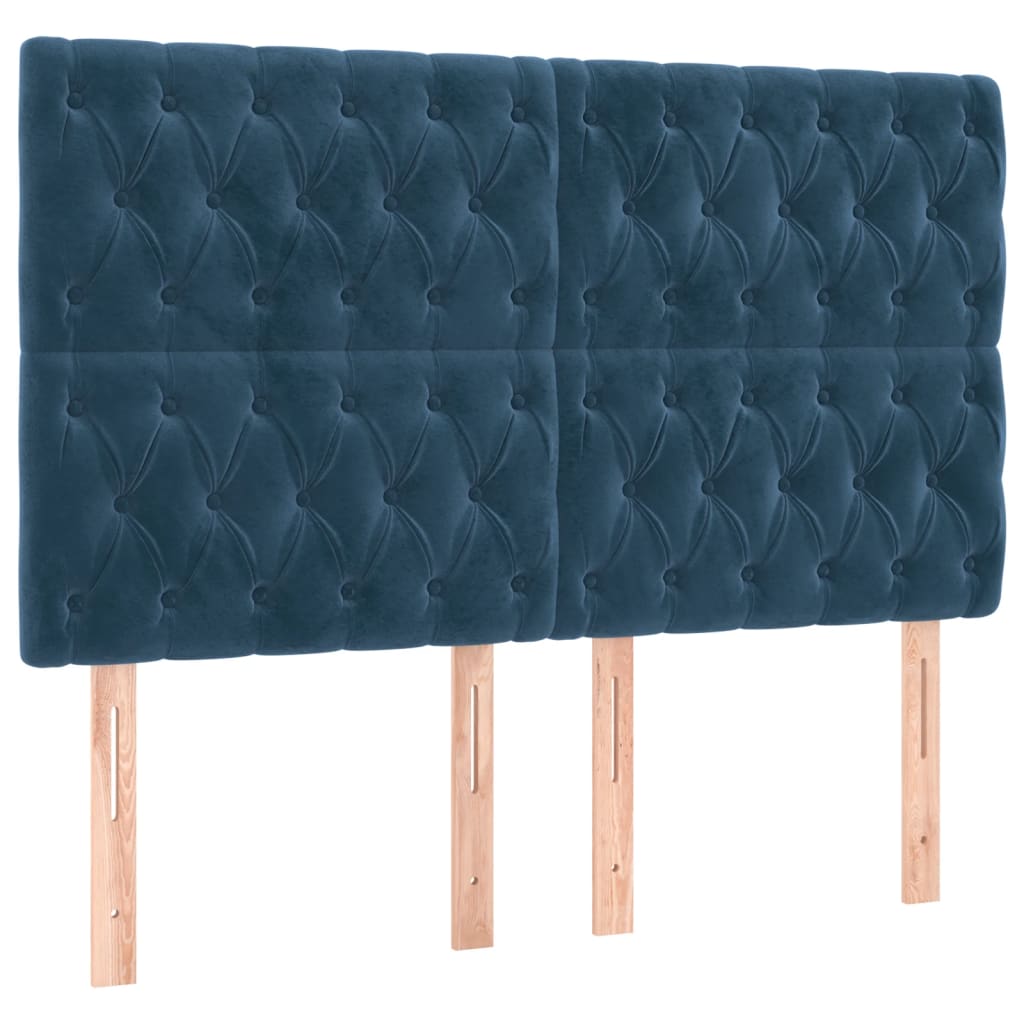 vidaXL Tăblii de pat, 4 buc, albastru închis, 72x7x78/88 cm, catifea vidaXL Tăblii de pat, 4 buc, albastru închis, 72x7x78/88 cm, catifea