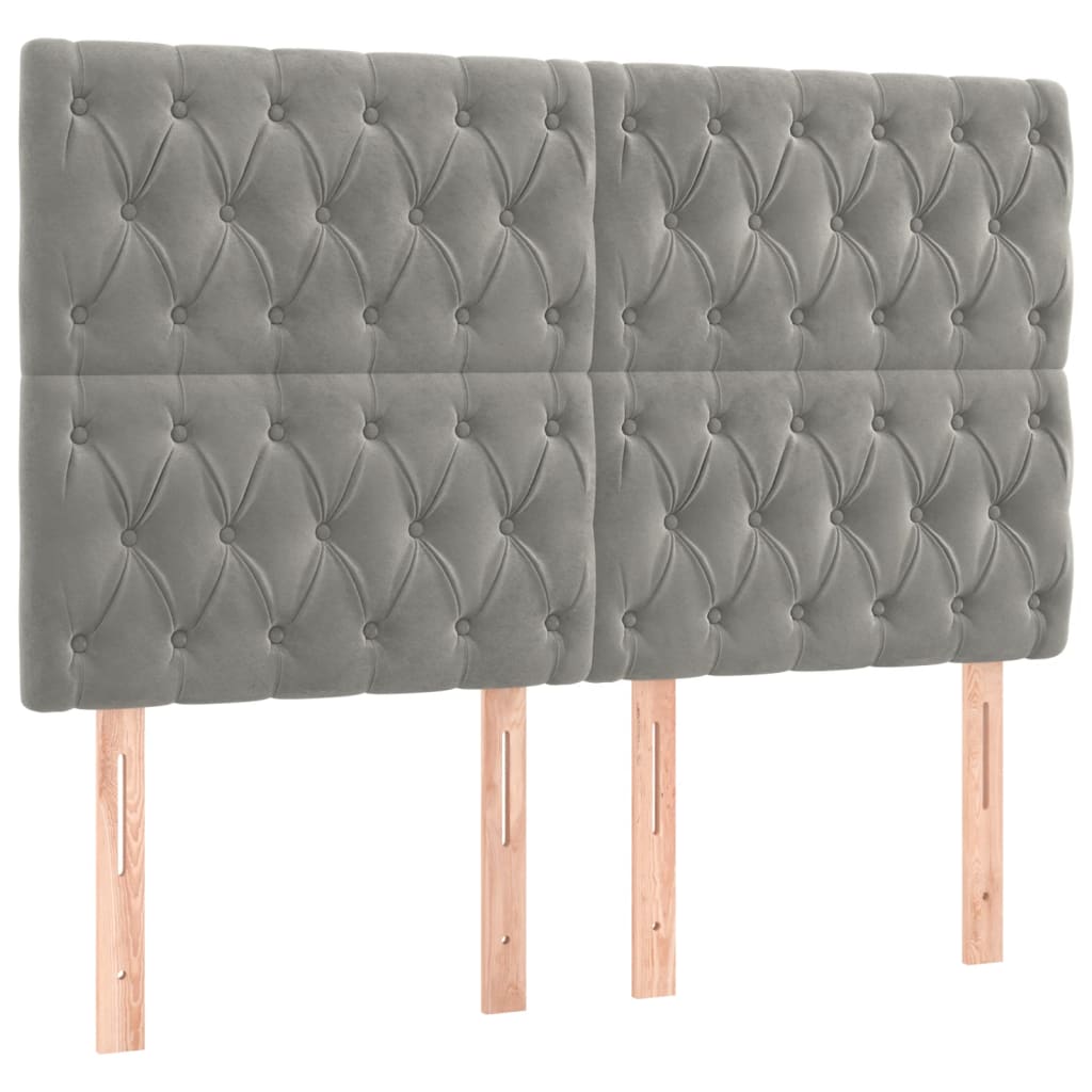 vidaXL Tăblii de pat, 4 buc, gri deschis, 80x7x78/88 cm, catifea vidaXL Tăblii de pat, 4 buc, gri deschis, 80x7x78/88 cm, catifea