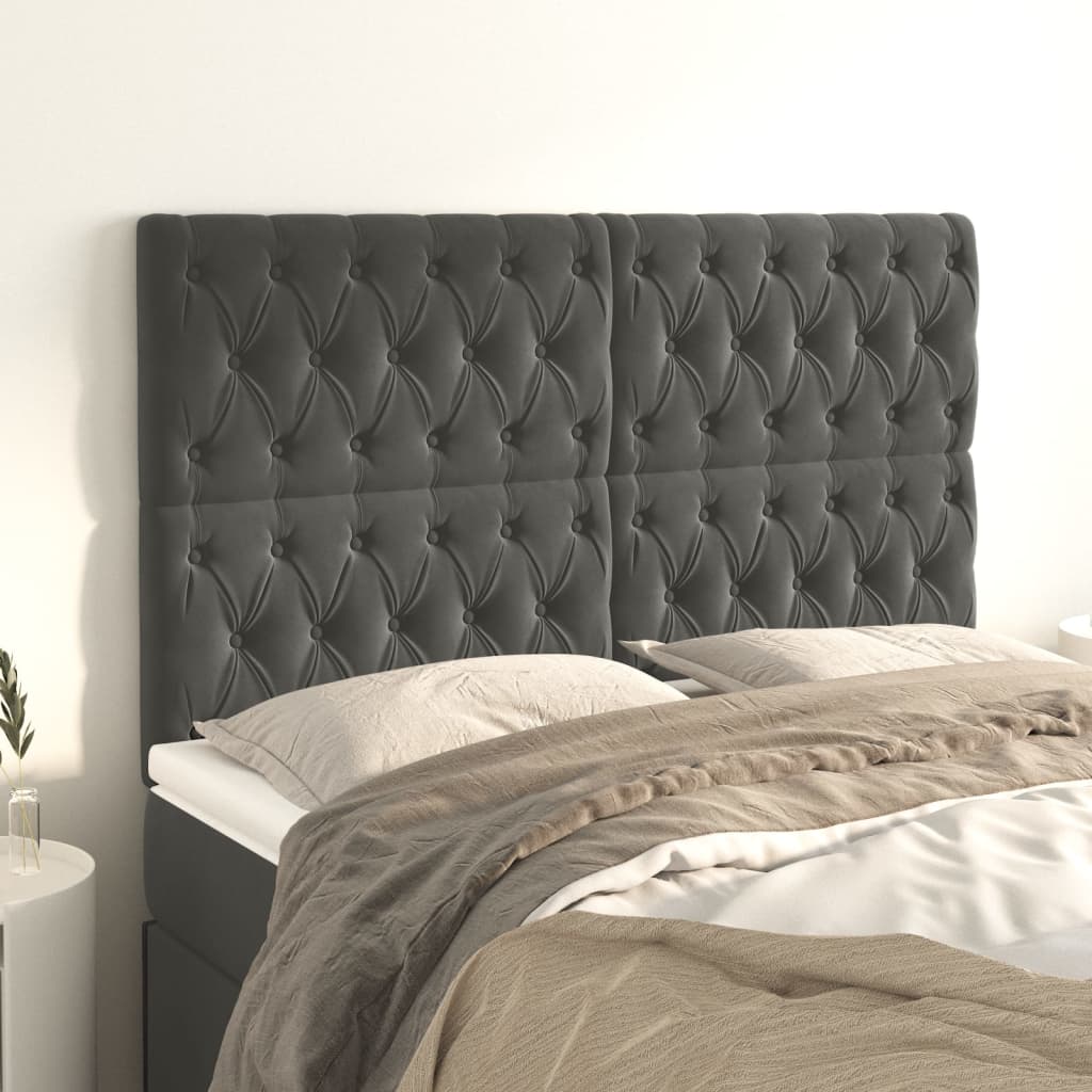 vidaXL Tăblii de pat, 4 buc, gri închis, 80x7x78/88 cm, catifea vidaXL Tăblii de pat, 4 buc, gri închis, 80x7x78/88 cm, catifea