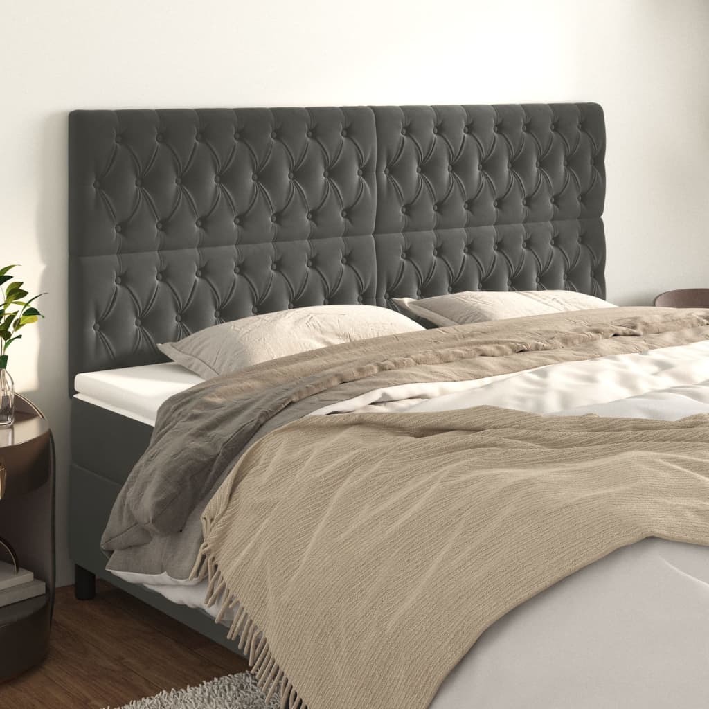 vidaXL Tăblii de pat, 4 buc, gri închis, 90x7x78/88 cm, catifea vidaXL Tăblii de pat, 4 buc, gri închis, 90x7x78/88 cm, catifea