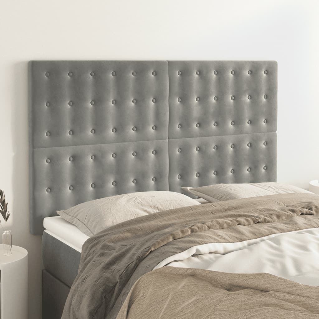 vidaXL Tăblii de pat, 4 buc, gri deschis, 72x5x78/88 cm, catifea vidaXL Tăblii de pat, 4 buc, gri deschis, 72x5x78/88 cm, catifea