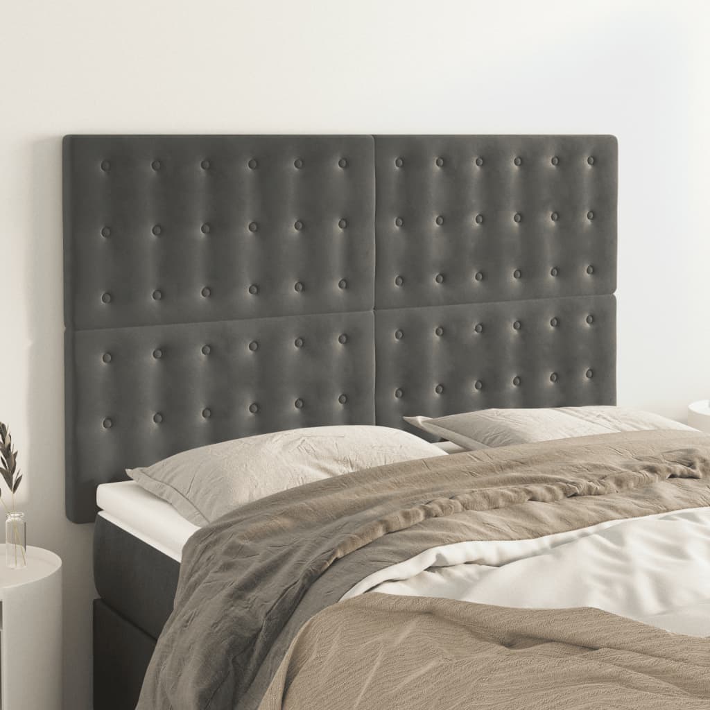 vidaXL Tăblii de pat, 4 buc, gri închis, 72x5x78/88 cm, catifea vidaXL Tăblii de pat, 4 buc, gri închis, 72x5x78/88 cm, catifea